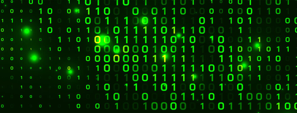 Modern Binary code concept digital green banner for programming and coding
