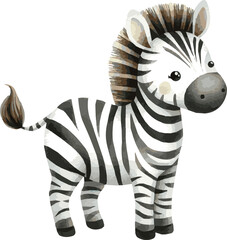 Naklejka premium Cute vector watercolor illustration of a cartoon zebra