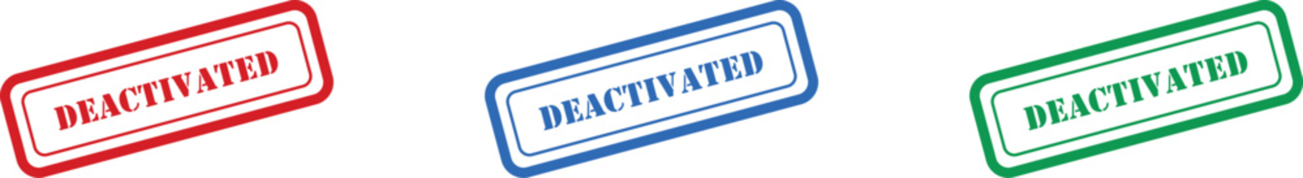 Colorful rubber stamp marks on a pure white background indicating a deactivated or disabled condition