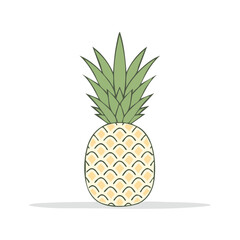 Obraz premium Stylized illustration of a ripe pineapple with a green leafy crown and textured rind