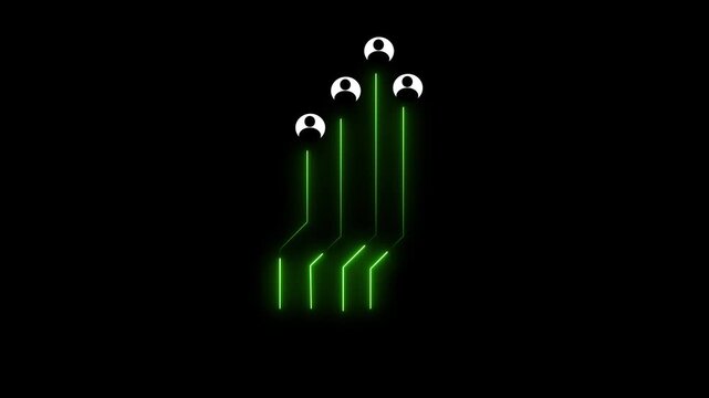 People icon animation with green neon lines. People icon team and workforce growth. People icon business management graphic on black background.
