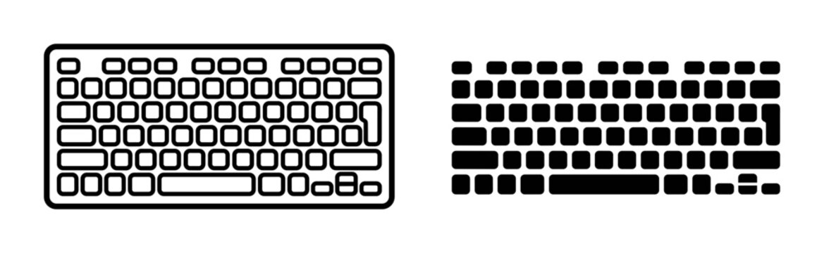2 Computer Keyboard icon set buttons, outline and silhouette style, for UI and web interface design