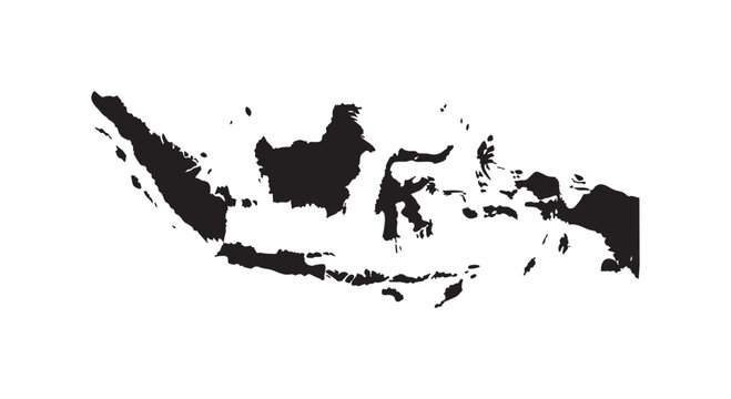 Indonesia map silhouette, black geographical outline of country, detailed political border shape, vector illustration.