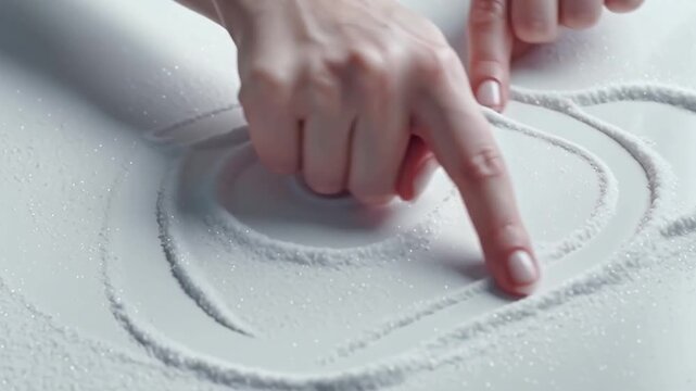Hand drawing circles in white sand &mdash; meditative silence, symbol of harmony and inner balance in Japanese Zen tradition