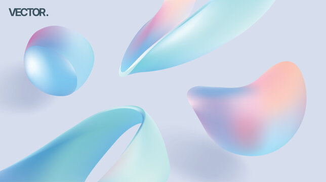 Pastel 3D Fluid Shapes - Iridescent Gradient Abstract Background for Modern Design