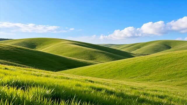 Rolling green hills under blue sky