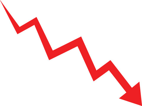 Red zigzag arrow pointing down showing decline Vector