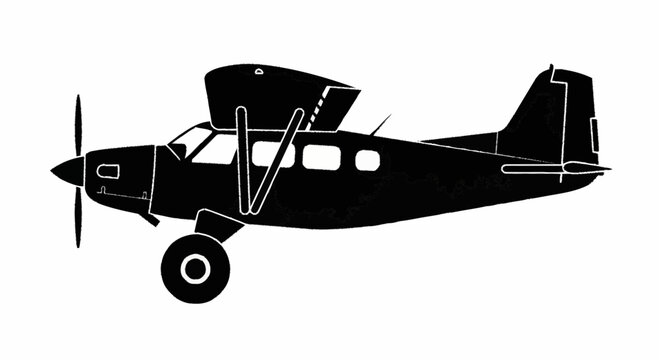 Small Twin Engine Airplane Silhouette.