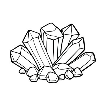 Clustered quartz crystals and raw mineral stones drawing