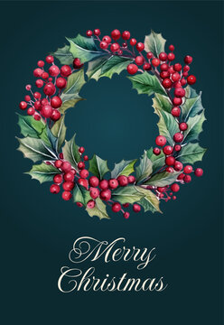 An Elegant and Beautiful Christmas Wreath Decorated with Colorful Berries and Fresh Holly