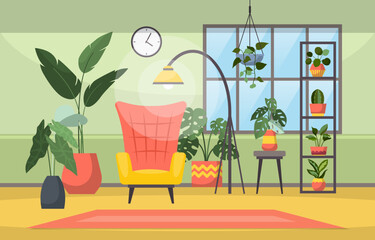 Tropical Houseplant Green Decorative Plant in Living Room Illustration © Abubakkar