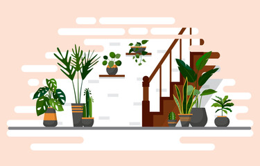 Tropical Houseplant Green Decorative Plant Interior House Illustration © Abubakkar