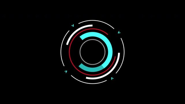 Futuristic Circular HUD Rotation Overlay Cyan Red 4K Alpha Channel