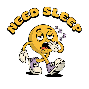 Need Sleep Tired Smiley &ndash; Funny Relatable Retro Cartoon