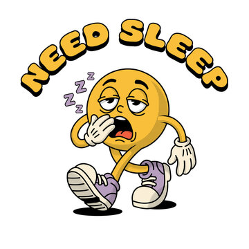 Need Sleep Tired Smiley &ndash; Funny Relatable Retro Cartoon