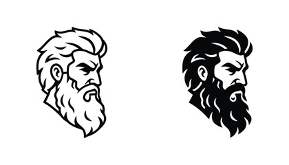 Profile portrait of bearded man with stylish haircut in line art and solid black vector illustration for barbershop branding © Vector