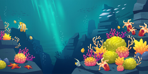 Underwater sea reef landscape with tropical fish © Abubakkar