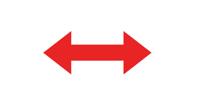 Red horizontal double headed arrow icon vector on white background