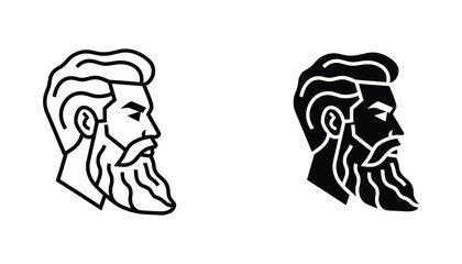 Profile portrait of man with thick beard and stylish side-swept hair in line art and solid black vector design © Vector