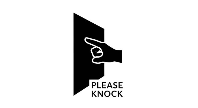 Please Knock Sign with Hand Knocking on Door Vector Illustration