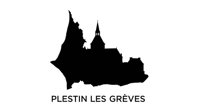 Plestin-les-Greves Brittany France Silhouette Map Illustration