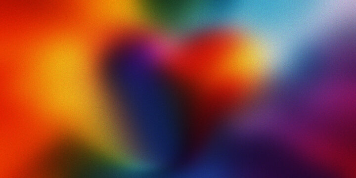 Abstract blurry heart shape with vibrant rainbow colors and grainy texture for expressive valentines day artistic celebration.