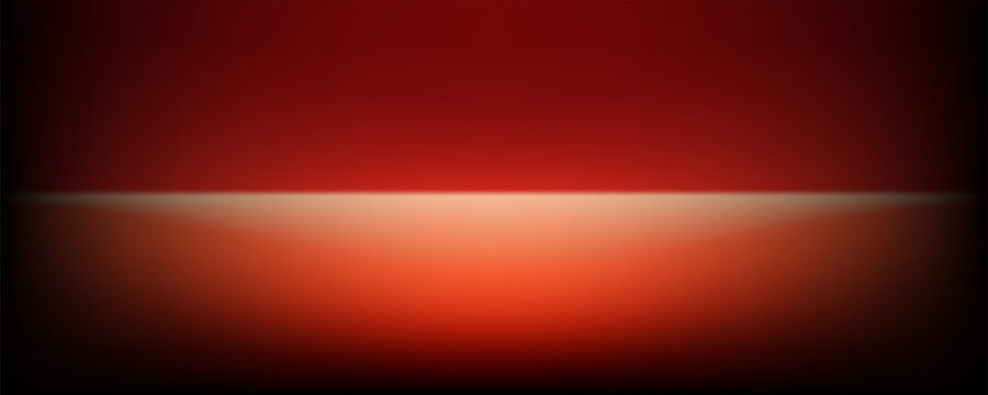 Abstract gradient podium background. Red empty 3d studio backdrop. Clean scene for product presentation. Christmas or New Year mockup template. Vector illustration.
