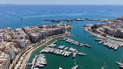 Naklejka premium Aerial drone photo of famous round Marina and port of Zea in the heart of Piraeus, Attica, Greece