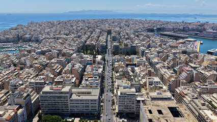 Obraz premium Aerial drone photo of city centre of Piraeus city between Zea Marina and main port, Attica, Greece
