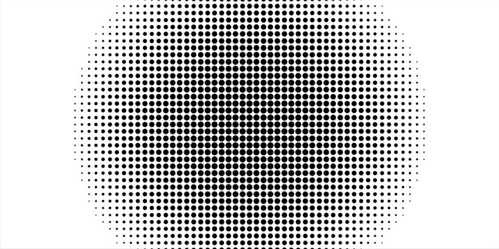 Set tekstur pola gradien titik halftone yang diisolasi pada latar belakang putih. Bintik-bintik putus-putus lurus menggunakan halftone lingkaran dot raster tekstur.