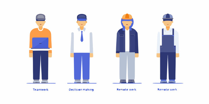 Four stylized people illustrations with various professions on white background