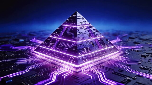 Futuristic pyramid with glowing circuitry