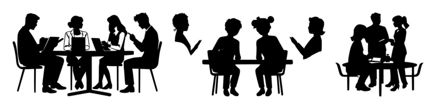Group study icon set with solid black lines on white background featuring people, study, learning with outline and minimalist