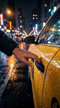 Hand opening yellow taxi door 3.