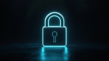 Fototapeta premium Neon Padlock Centered Cyber Security Concept