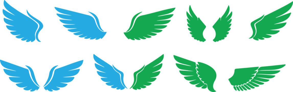 Blue and green wing various styles and angles wings blue wings green wings