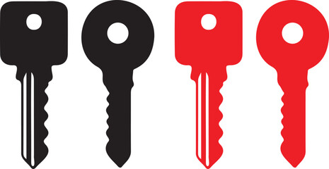 Four keys, two black and two red, with different shapes and serrated edges © Vexora