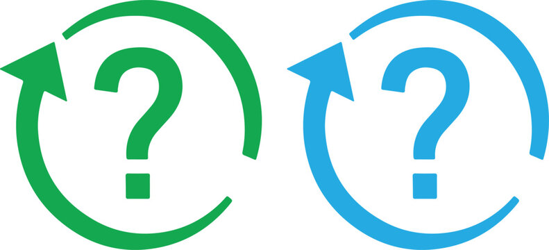 Green and blue question mark symbols with circular arrows