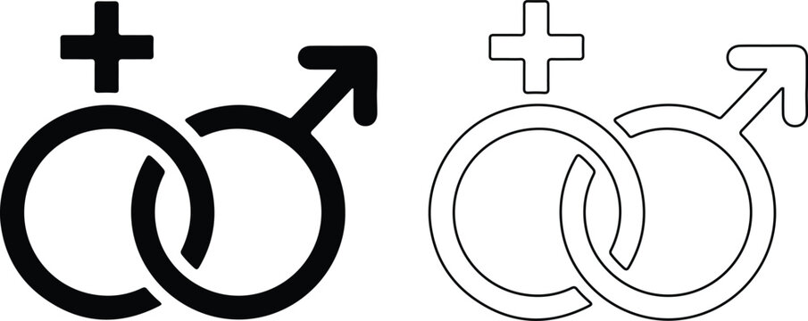 Male same-sex couple symbols, black and outline lgbtq lgbtq