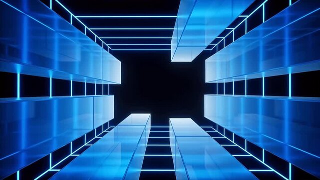 Futuristic blue neon corridor