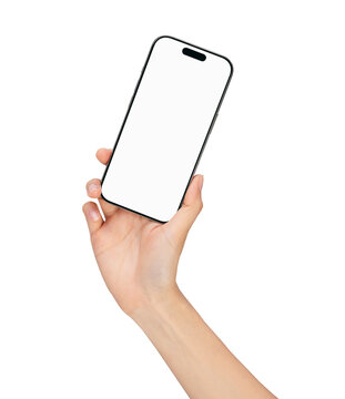 Clipping path, Gesture of hand holding smartphone with a blank screen, for mobile app mockup and digital technology concept.