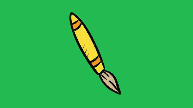 Hand-Drawn Yellow Artist Paint Brush | 2D Animated Creative Art Tool on green screen | Playful Doodle Painting Asset hand drawn animation 