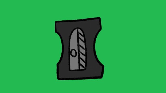Hand-Drawn Manual Pencil Sharpener | 2D Animated School Accessory on green screen | Playful Doodle Office Graphic hand drawn animation