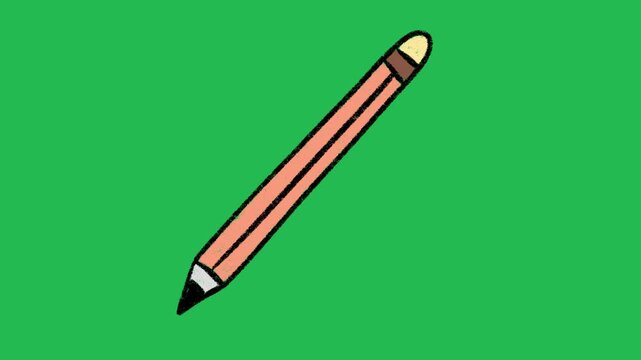 Hand-Drawn Wooden Writing Pencil | 2D Animated Drawing Tool on green screen | Playful Doodle School Graphic hand drawn animation