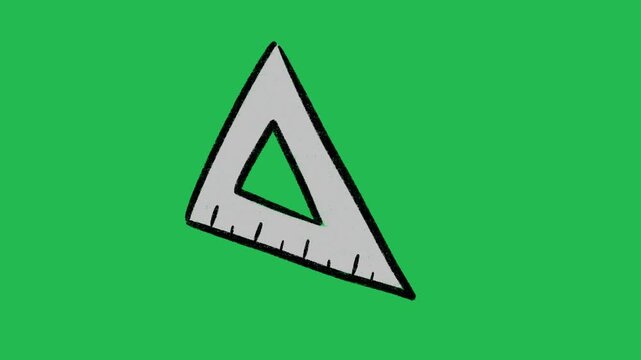 Hand-Drawn Triangle Set Square Ruler | 2D Animated Geometry Tool on green screen | Playful Doodle Math Graphic hand drawn animation