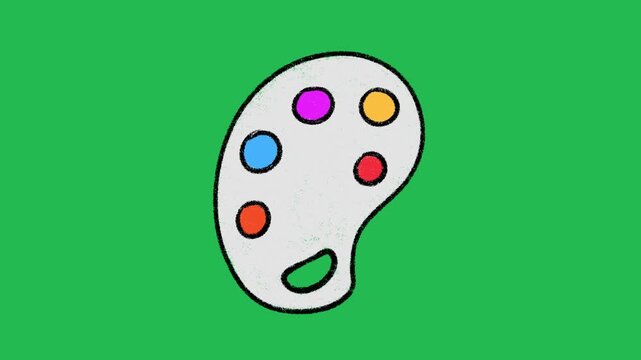 Hand-Drawn Artist Paint Palette | 2D Animated Creative Art Icon on green screen | Playful Doodle Painting Graphic hand drawn animation
