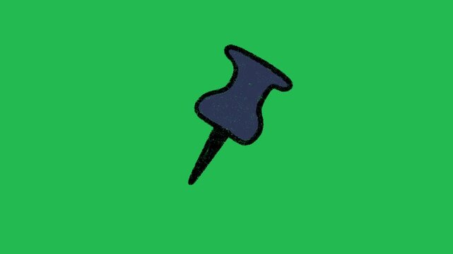 Hand-Drawn Blue Push Pin Thumbtack | 2D Animated Office Stationery on green screen | Playful Doodle Pin Icon hand drawn animation