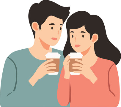 Young Couple Drinking Coffee Vector Illustration