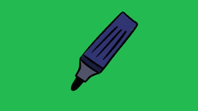 Hand-Drawn Blue Felt Tip Marker | 2D Animated Drawing Stationery on green screen | Playful Doodle Art Pen hand drawn animation