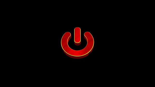 3D power button icon video animation. Lighting 3D power button turning on and off video animation. 3D Power Switch symbol animation. Power switch and button icon motion on black background